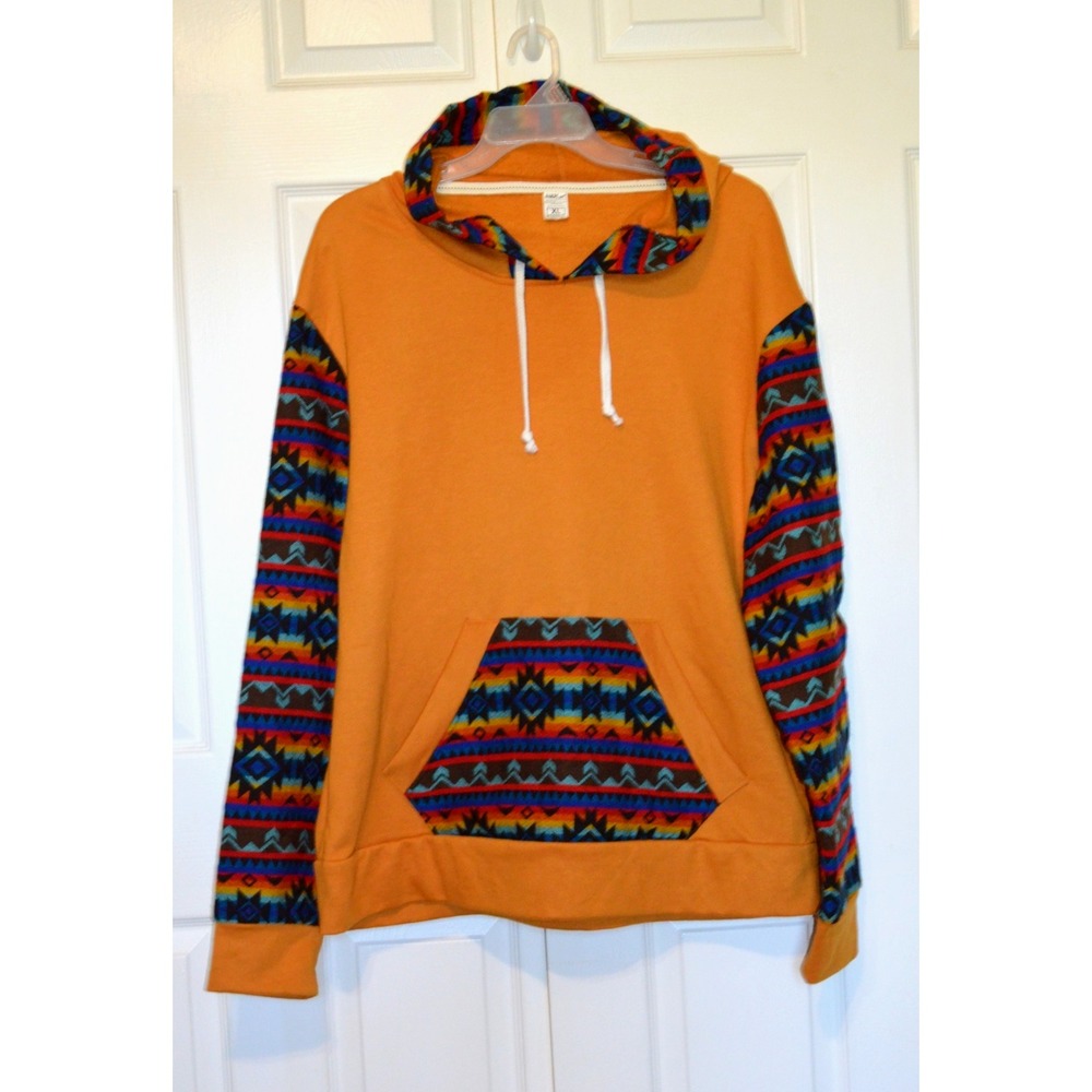 Ancas Art Wool Blend Hoodie Dark Yellow with‎ Southwest Trim Unisex Size XL